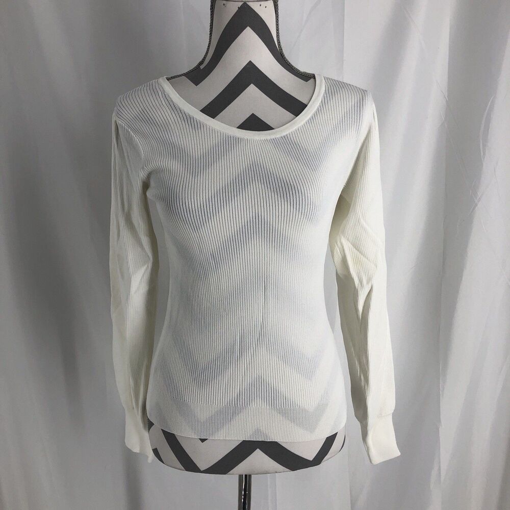 INC Womens Long Sleeve Ribbed Shirt “Prairie” White Small